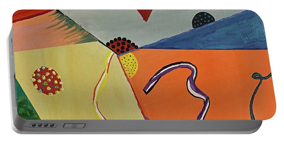Abstract Portable Battery Charger featuring the painting Lines and Circles by Lisa White