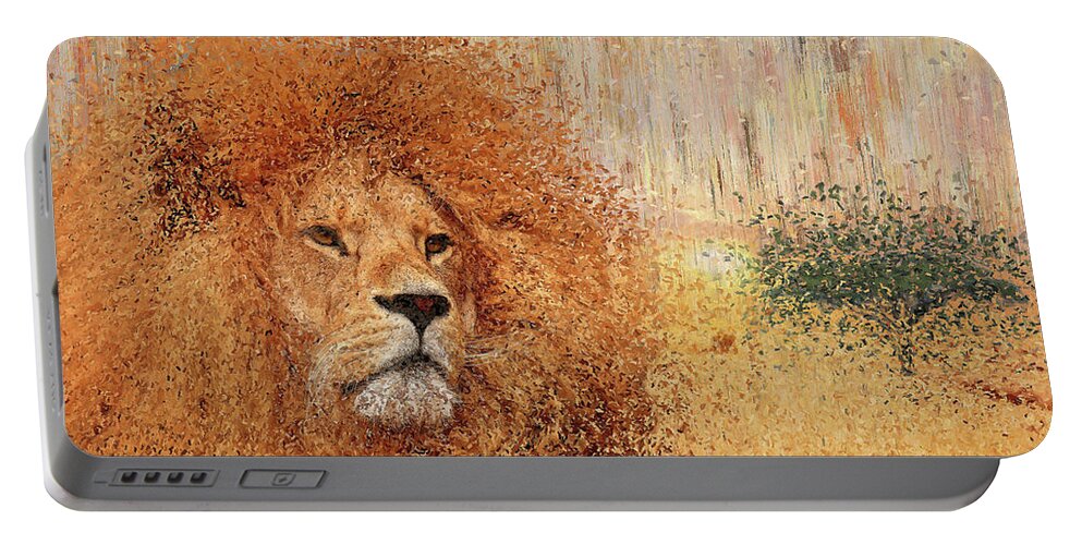 Lion Portable Battery Charger featuring the painting Lion by Alex Mir