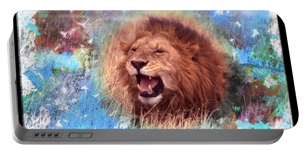 Lion Portable Battery Charger featuring the digital art Lion Roaring by Russ Considine