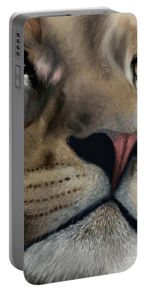 Animal Portable Battery Charger featuring the digital art Lion study 1 by Darren Cannell