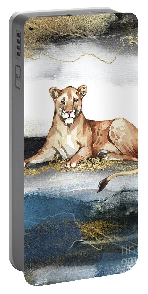 Lioness Portable Battery Charger featuring the painting Lioness Watercolor Animal Art Painting by Garden Of Delights