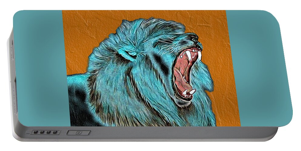 Abstract Portable Battery Charger featuring the mixed media Lion's Roar - Abstract by Ronald Mills