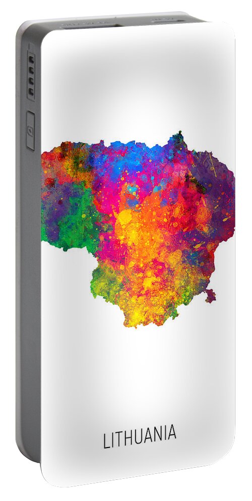 Lithuania Portable Battery Charger featuring the digital art Lithuania Watercolor Map by Michael Tompsett