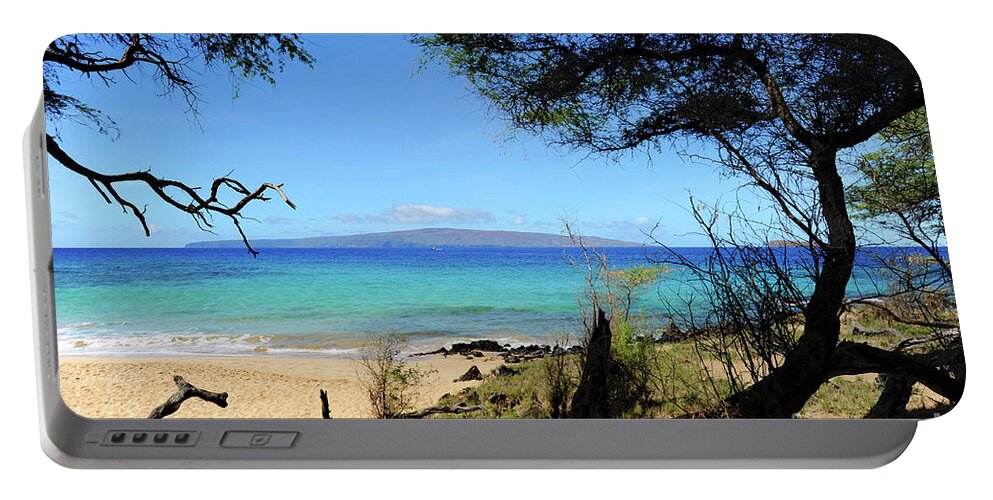 Hawaiian Portable Battery Charger featuring the photograph Little Beach on Maui looking over at the island of Lanai.	 by Gunther Allen