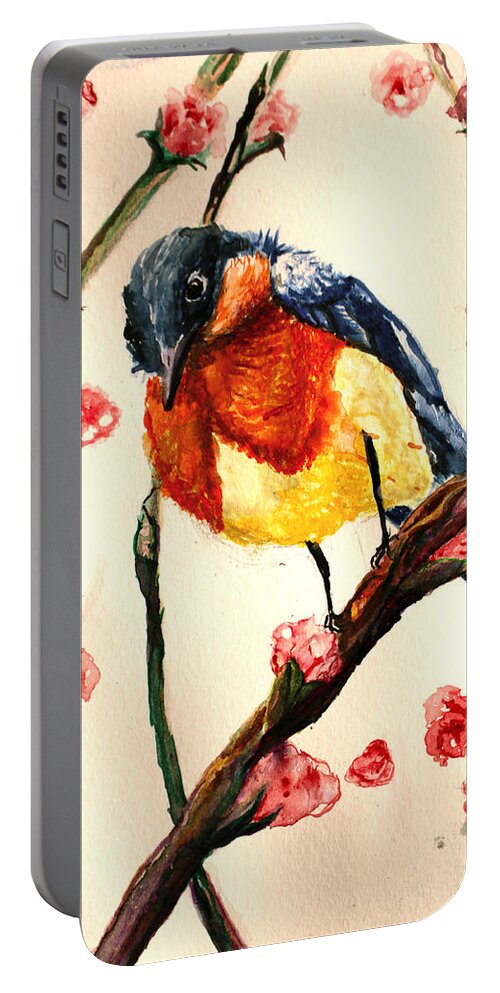 Watercolor Portable Battery Charger featuring the painting Little Bird 5 by Medea Ioseliani