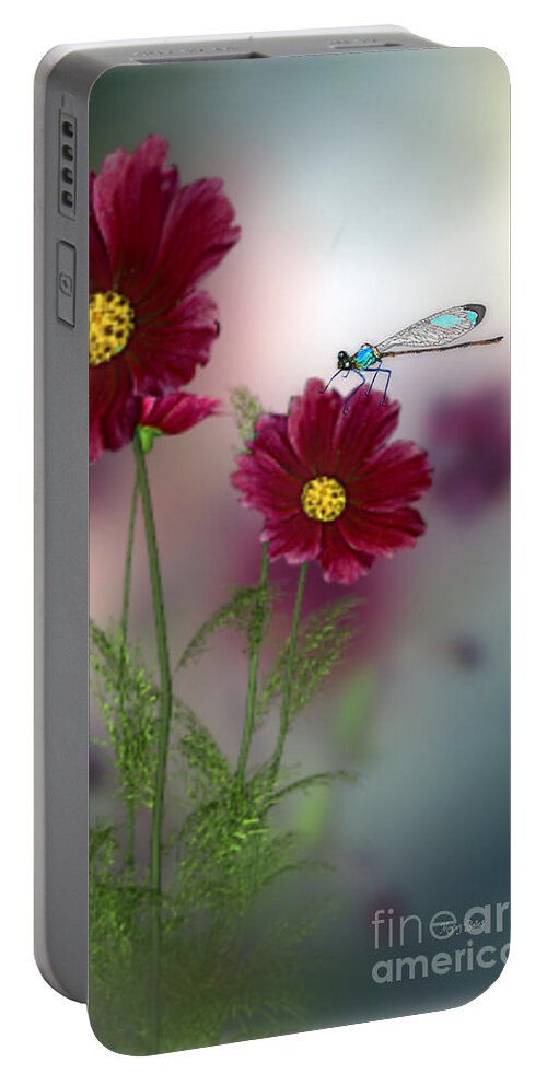 Damselfly Portable Battery Charger featuring the mixed media Little Damselfly by Morag Bates
