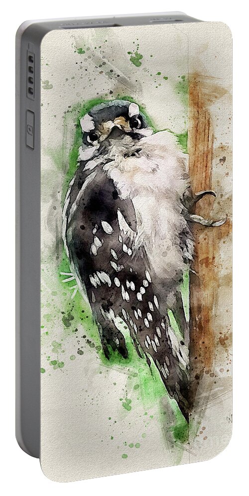 Bird Portable Battery Charger featuring the digital art Little Downy Dude by Lois Bryan