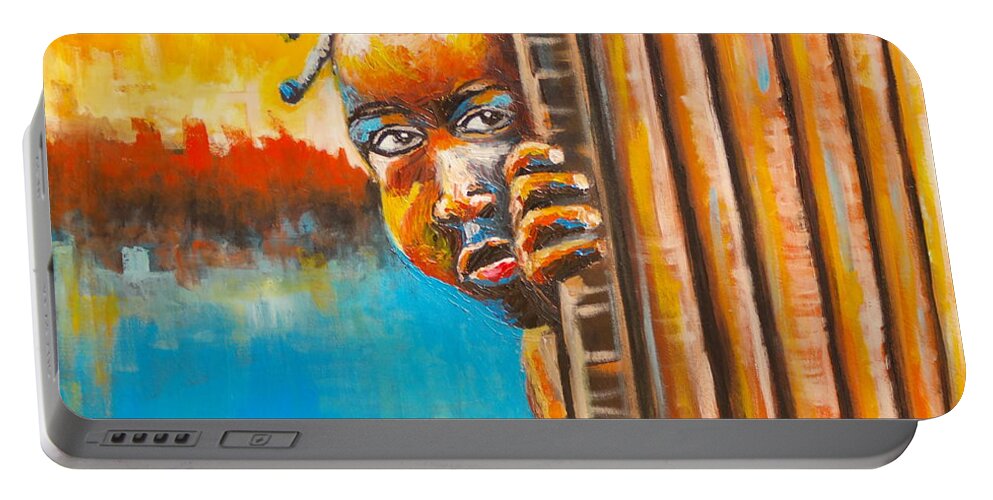 Living Room Portable Battery Charger featuring the painting Little Girl Peeping by Olaoluwa Smith