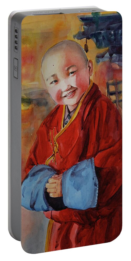 Little Portable Battery Charger featuring the painting Little Monk by Munkhzul Bundgaa