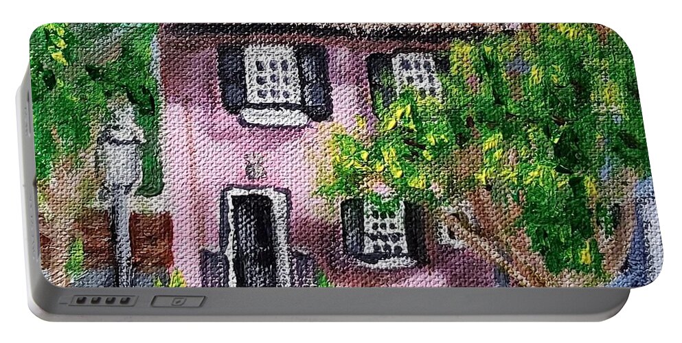 Pink Portable Battery Charger featuring the painting Little Pink House by Amy Kuenzie