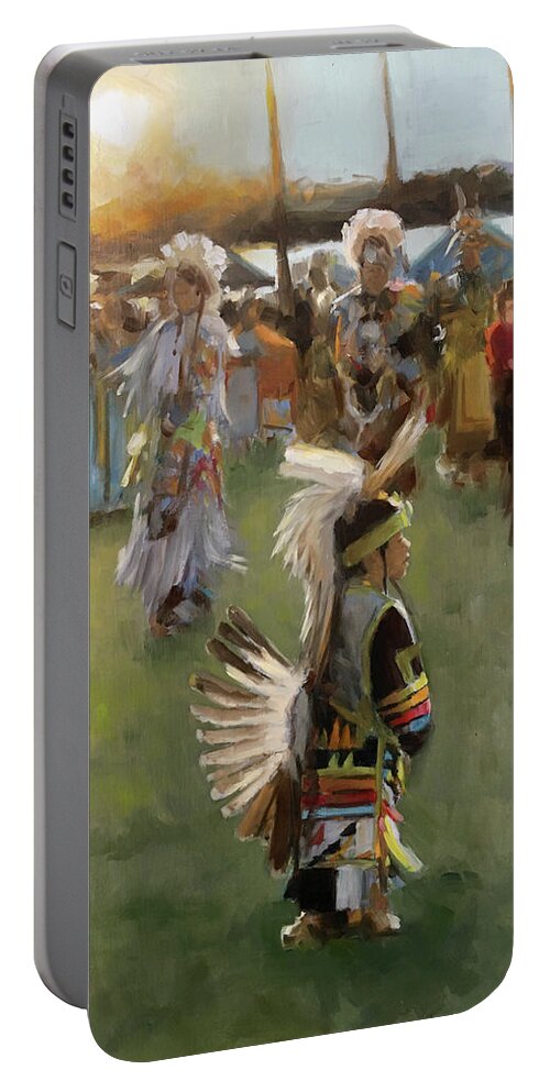 Powwow Portable Battery Charger featuring the painting little Powwow Dancer by Elizabeth Jose