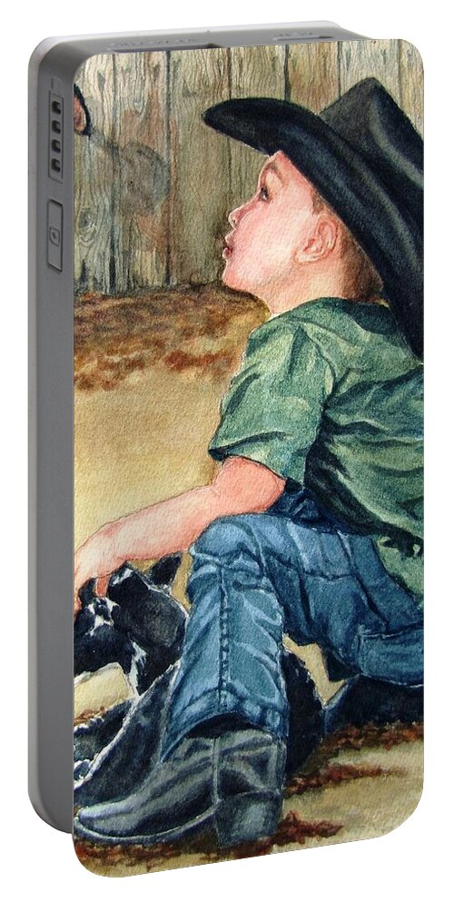 Children Portable Battery Charger featuring the painting Little Ranchhand by Karen Ilari
