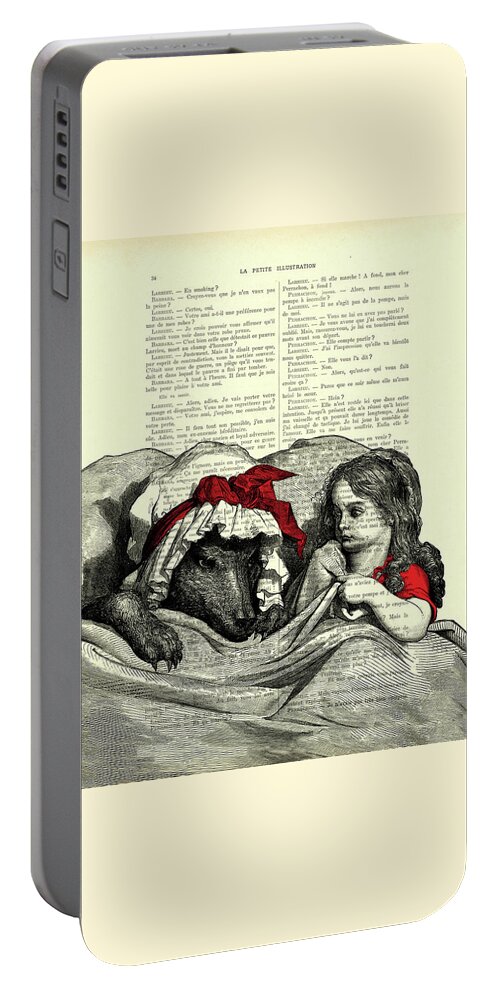 Little Red Riding Hood Portable Battery Charger featuring the digital art Little red riding hood and the big bad wolf artwork by Madame Memento