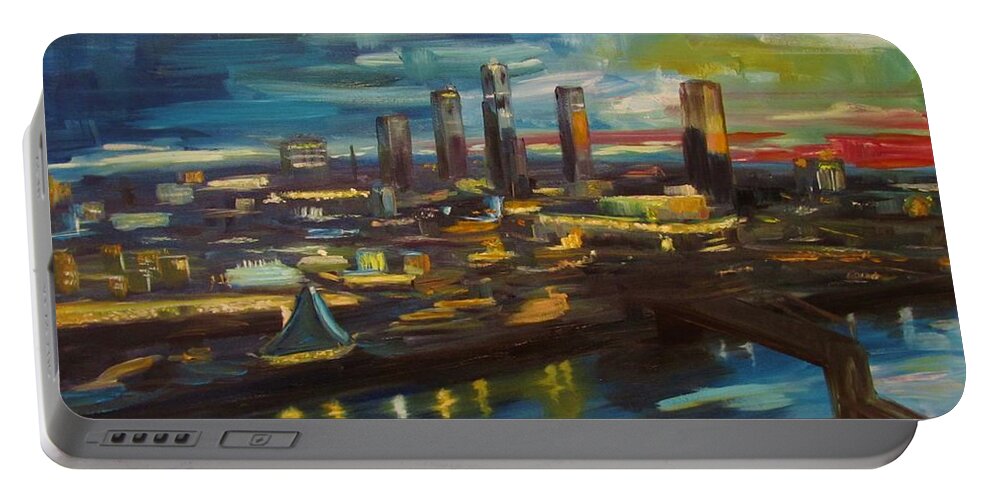Oil Painting Portable Battery Charger featuring the painting Little Rock Twilight by Sherrell Rodgers