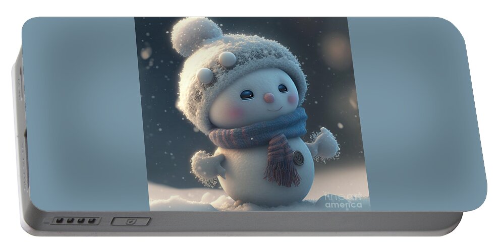 Snow Portable Battery Charger featuring the mixed media Little Snowman II by Jay Schankman