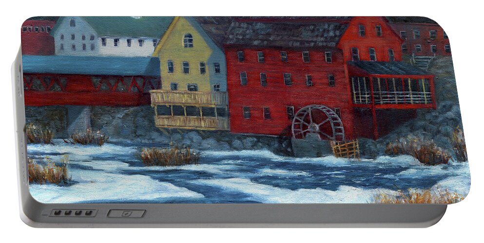 Mill Portable Battery Charger featuring the painting Littleton Mill by June Hunt