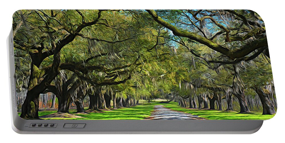 Oak Trees Portable Battery Charger featuring the photograph Live Oak Tree Road by Jerry Griffin