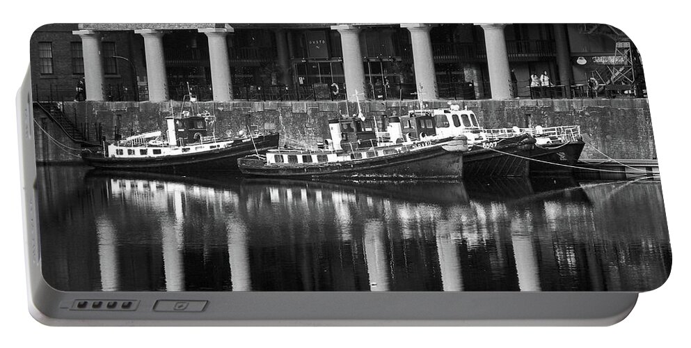 Liverpool Portable Battery Charger featuring the photograph LIVERPOOL. Albert Dock Moored Boats B. by Lachlan Main