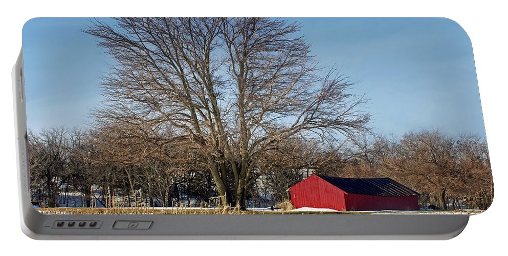 Barns Portable Battery Charger featuring the photograph Loafing Shed in Winter - Nebraska Barn by Nikolyn McDonald