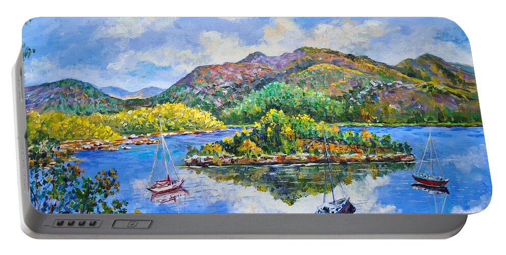 Scotland Portable Battery Charger featuring the painting Loch Leven Scotland by Lou Ann Bagnall