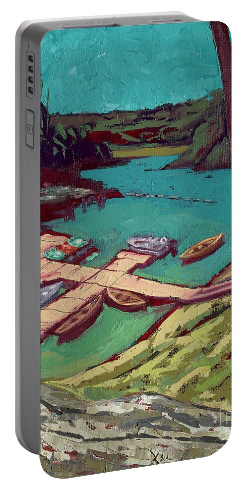 Kayak Portable Battery Charger featuring the painting Loch Lomond by PJ Kirk