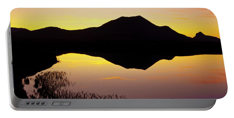 Silhouette Portable Battery Charger featuring the photograph Lochan an Ais sunset, Sutherland, Scotland by Neale And Judith Clark