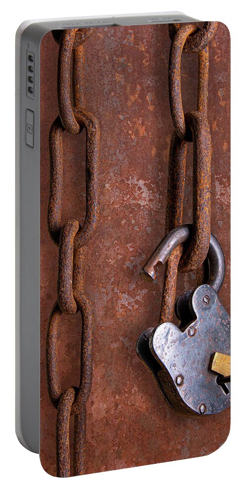 Chain Portable Battery Charger featuring the photograph Lock and Chain by Tom Mc Nemar