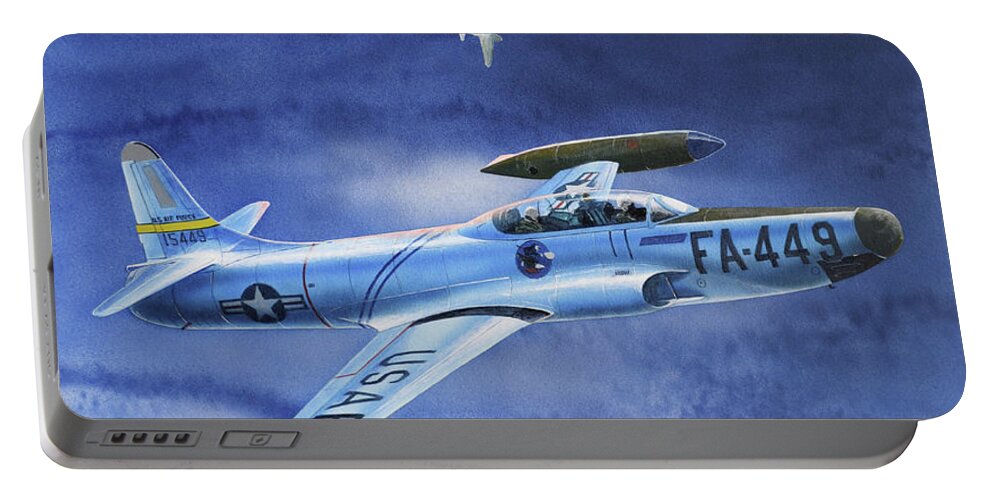 Aviation Portable Battery Charger featuring the painting Lockheed F-94B Starfire by Steve Ferguson