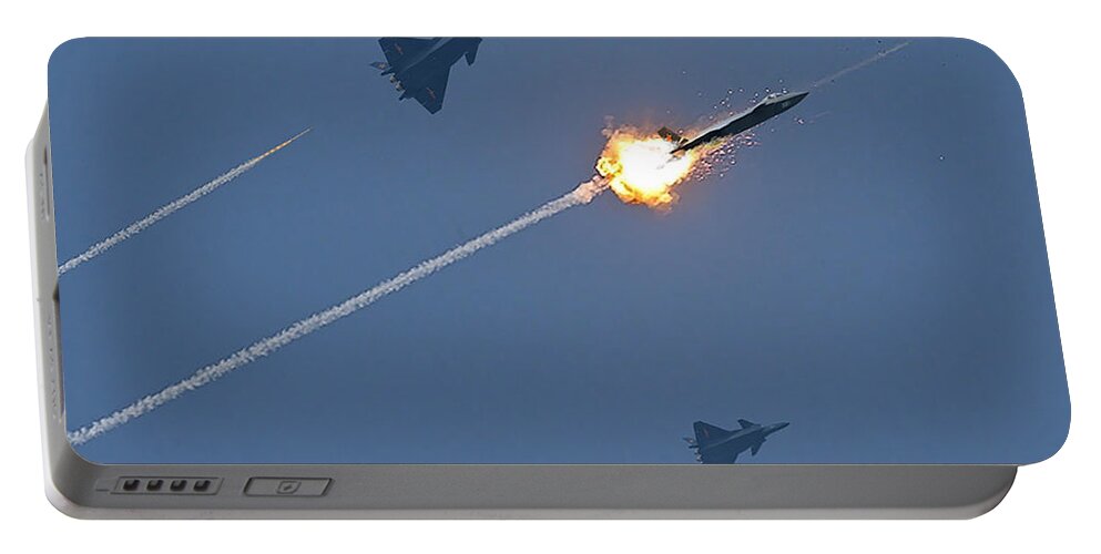 Lmt Portable Battery Charger featuring the digital art Lockheed LMT AIM-9X Downing J-20s by Custom Aviation Art