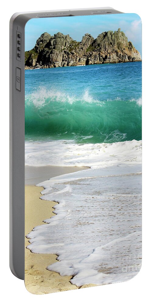 Cornwall Portable Battery Charger featuring the photograph Logan Rock Porthcurno Cornwall by Terri Waters