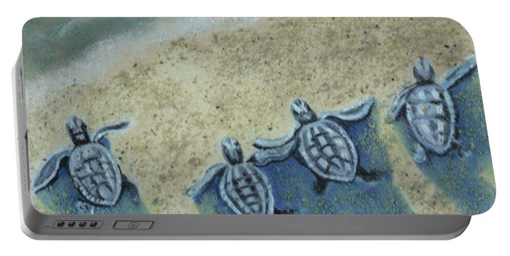 Turtles Portable Battery Charger featuring the painting Loggerhead Hatchlings by Jill Ciccone Pike