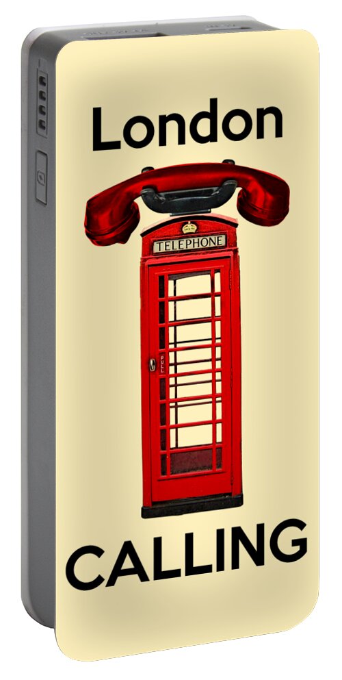 London Calling Portable Battery Charger featuring the digital art London Calling Phone Booth by Madame Memento
