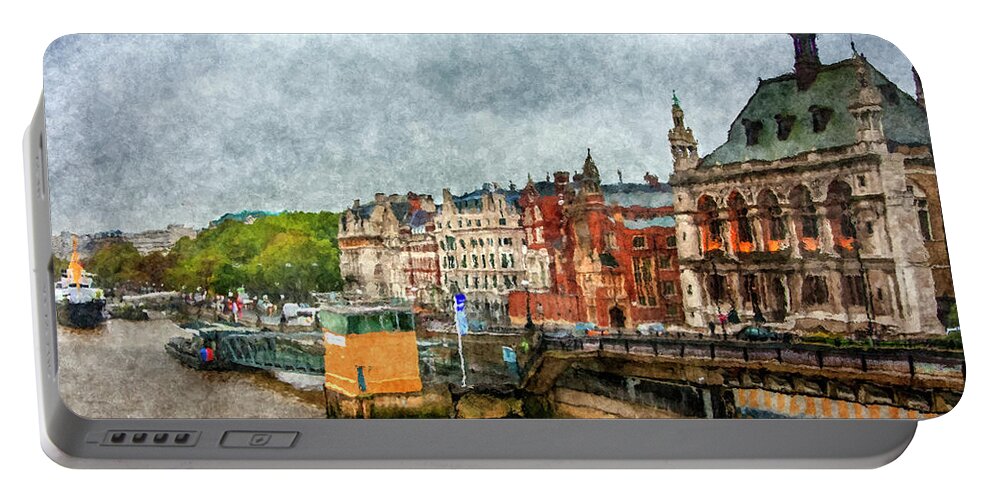 London Portable Battery Charger featuring the digital art London upon the Thames by SnapHappy Photos