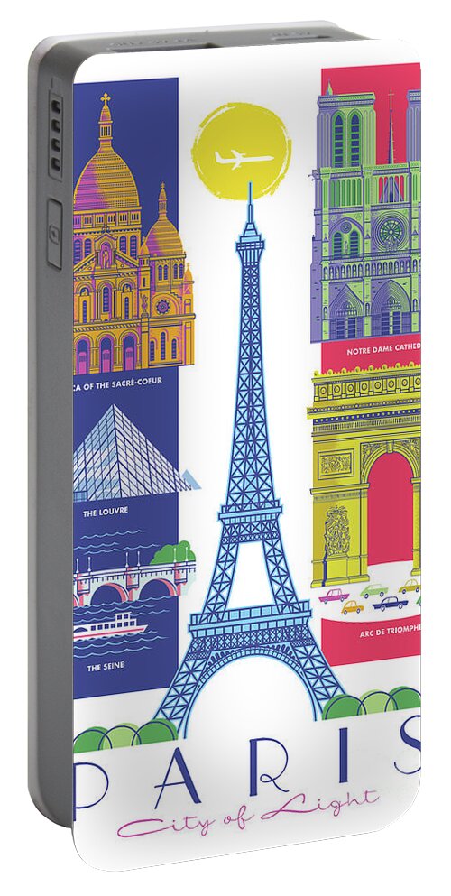 Pop Art Portable Battery Charger featuring the digital art Paris - Retro Travel Poster by Jim Zahniser