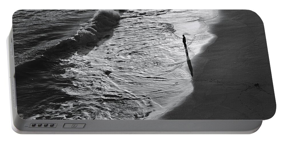 Beach Waves Portable Battery Charger featuring the photograph Lone Beach Walker by Angelo DeVal
