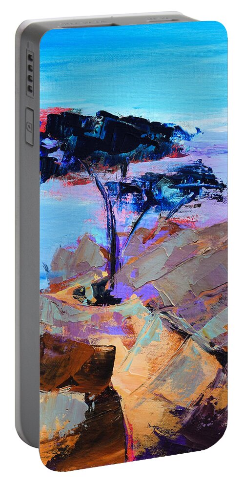 Lone Cypress Portable Battery Charger featuring the painting Lone Cypress by Elise Palmigiani by Elise Palmigiani