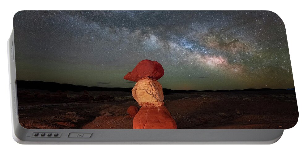 Hoodoo Portable Battery Charger featuring the photograph Lone Hoodoo Milky Way by Michael Ash