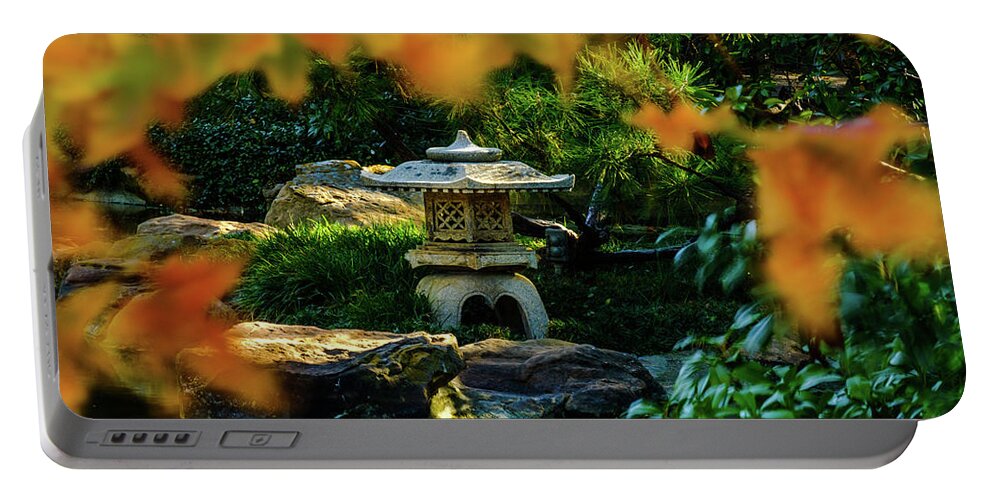 Red Maple Leaf Portable Battery Charger featuring the photograph Lone Pagoda by Johnny Boyd