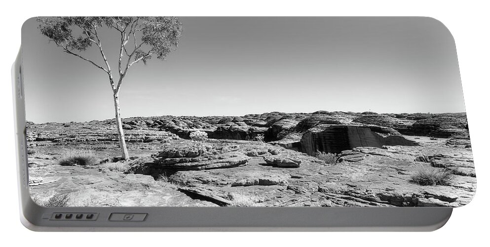 Raw And Untouched Portable Battery Charger featuring the photograph Lone Tree - Kings Canyon Rim BW by Lexa Harpell