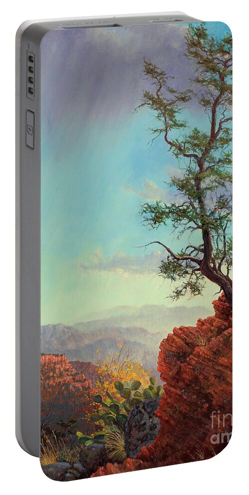 Cedar Portable Battery Charger featuring the painting Lone Tree Struggle by Robert Corsetti