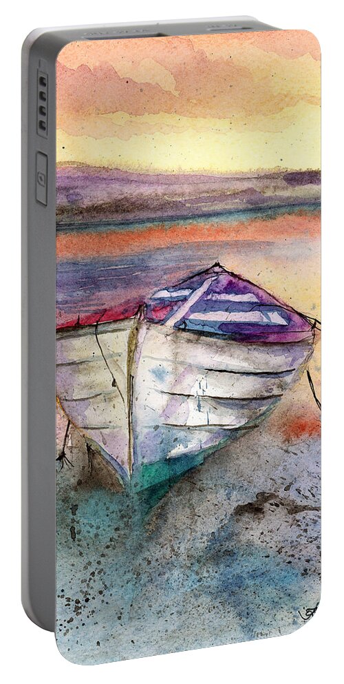Boat Portable Battery Charger featuring the painting Lonely Boat by Espero Art