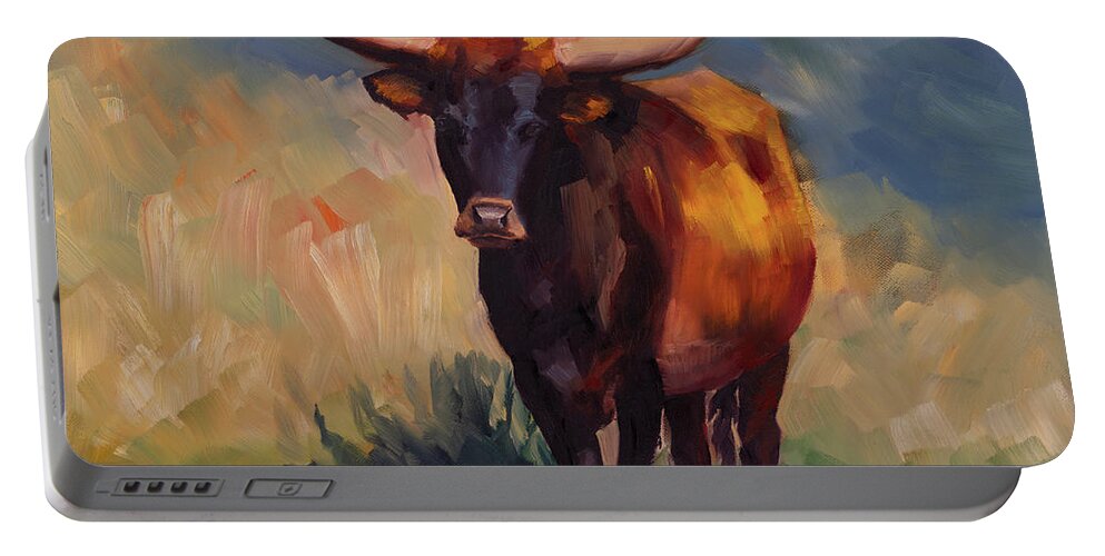 Cow Portable Battery Charger featuring the painting Longhorn Cow by Jordan Henderson