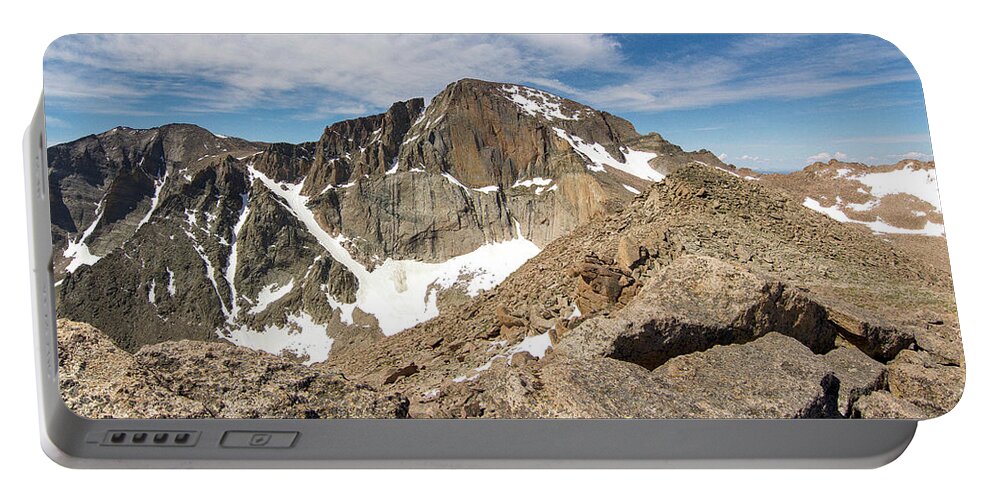 Longs Peak Portable Battery Charger featuring the photograph Longs Peak Diamond Panorama by Aaron Spong