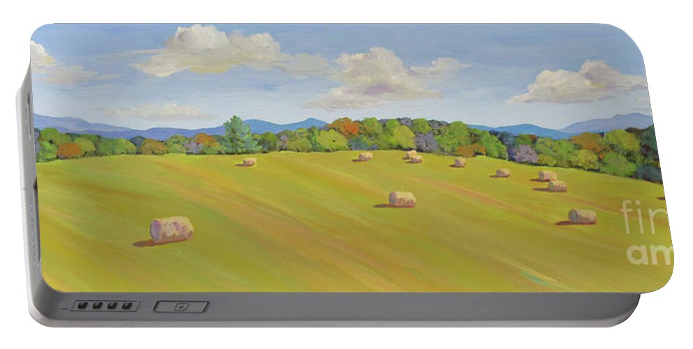 Haystack Portable Battery Charger featuring the painting Longview Haystacks by Anne Marie Brown