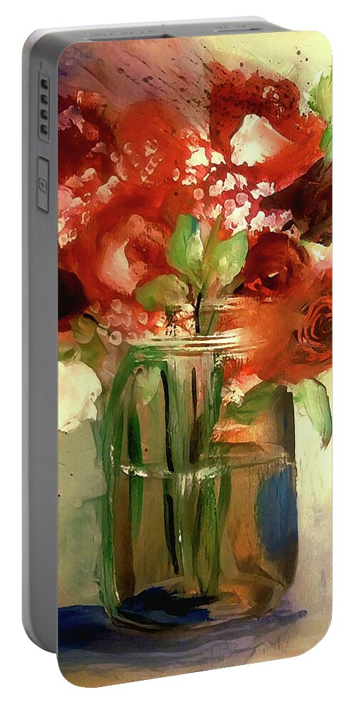 Loose Portable Battery Charger featuring the painting Loose And Splattered Rose by Lisa Kaiser
