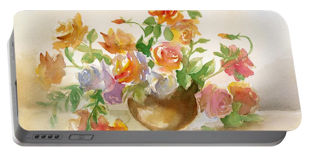 Roses Portable Battery Charger featuring the painting Loose Roses by Espero Art