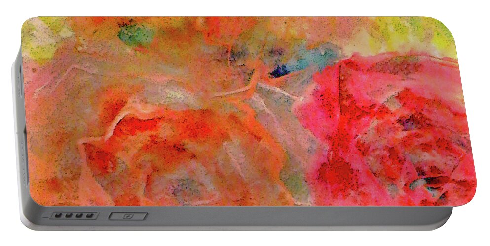 Warm Portable Battery Charger featuring the painting Loose Warm Orange Rose by Lisa Kaiser