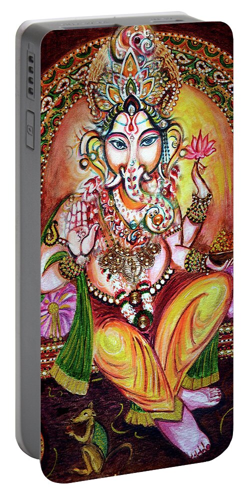 Ganesha Portable Battery Charger featuring the painting Lord GANESHA by Harsh Malik