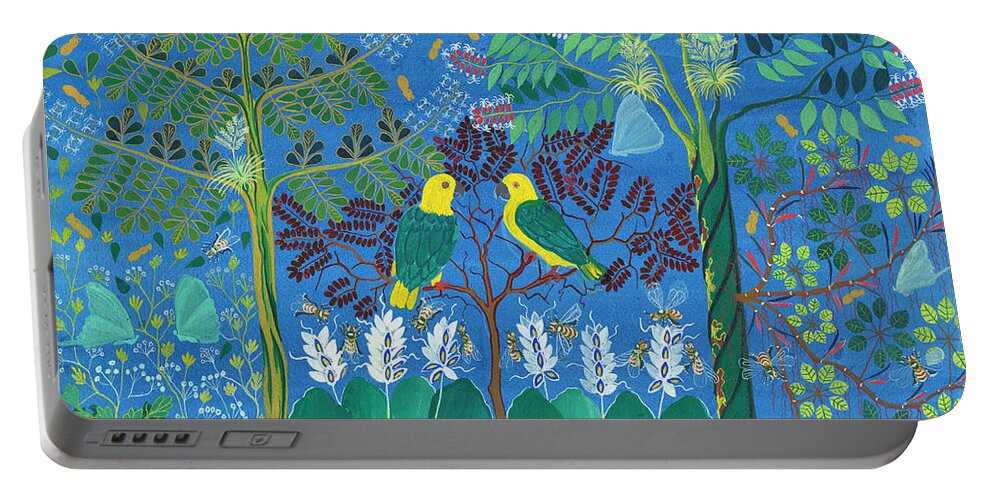 Portable Battery Charger featuring the painting Los Loros by Pablo Amaringo