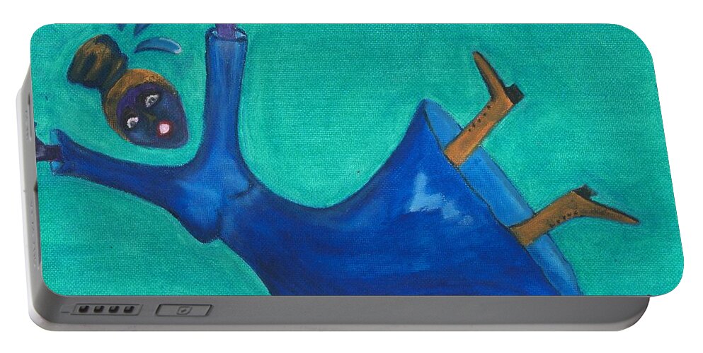 Blue Portable Battery Charger featuring the painting Losing My Head by Esoteric Gardens KN